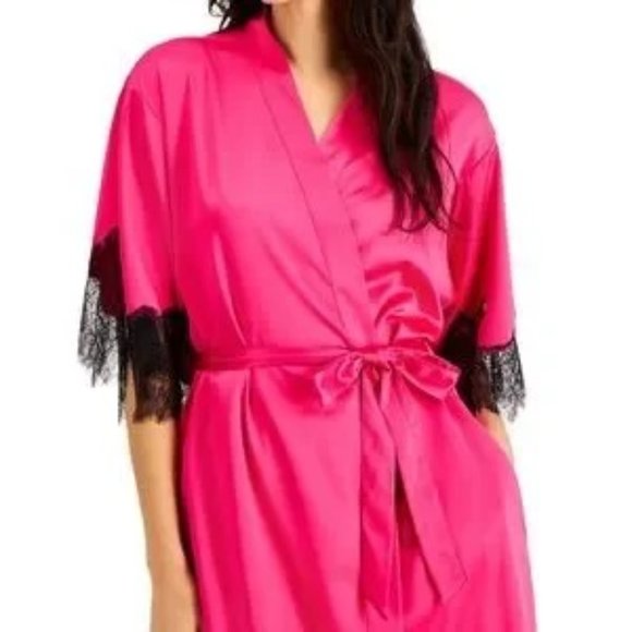 INC Lace-Trim Short Satin Wrap Robe - Picture 3 of 7